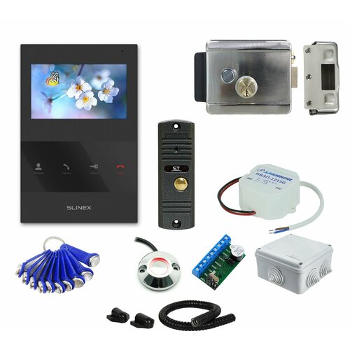 Комплект видеодомофона ST 43 черный с видеопанелью электромеханическим замком считывателем и ключами TM дома магазина на калитку 59 14840₽