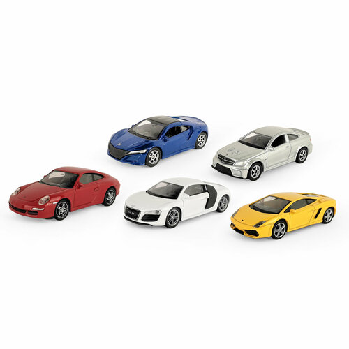 Набор машинок металлических WELLY 1:60, Lamborghini Gallardo LP560-4, Porsche 911 Carrera S, Audi R8 V10, Mercedes-Benz C, 5 шт.