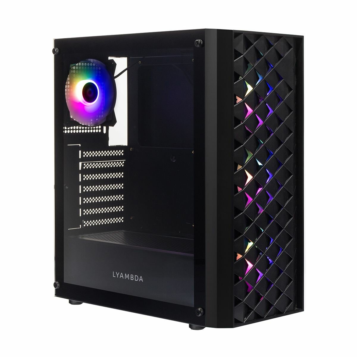 Корпус ATX Lyambda черный, без БП, боковая панель из закаленного стекла, 2*USB 3.0, audio - фото №1