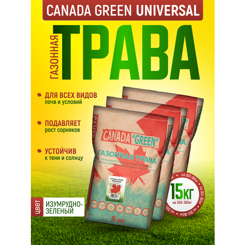 Газонная трава семена Универсальная 15кг / Канада Грин Универсальный 15кг/ семена газона райграс, тимофеевка, овсяница газонная трава семена универсальные 5 кг канада грин universal на 1 1 2 сотки
