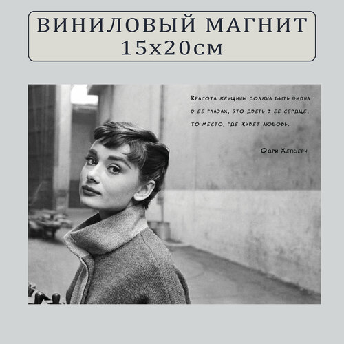 Магнит на холодильник (20 см х 15 см) Одри Хепберн. Цитата (вариант 4) Сувенирный магнит Подарок Декор интерьера Мотивация дня