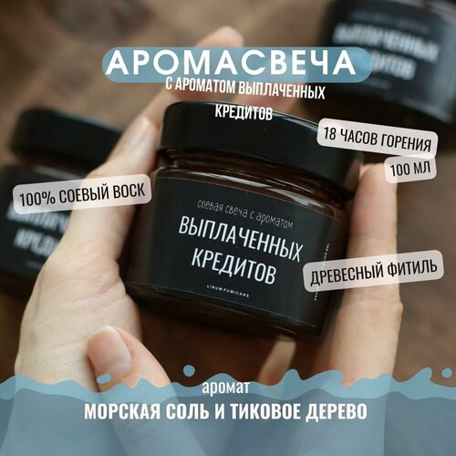 Ароматическая соевая свеча с ароматом выплаченных кредитов, 100 мл LINUM FUMIGANS / трендовый ароматный подарок