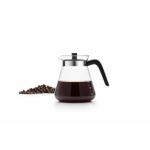 Чайник сервировочный заварочный для кофе и чая, сервер SamaDoyo стеклянный с пластиковой ручкой, 800 мл серебристый