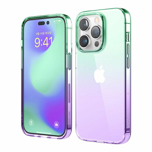Чехол Elago AURORA Gradient для iPhone 14 Pro, зеленый/фиолетовый чехол elago aurora gradient для iphone 14 pro max фиолетовый голубой