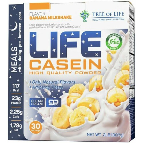 Life Casein 907 gr, 30 порции(й), банановый молочный коктейль