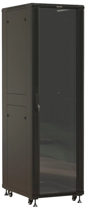 Шкаф Hyperline TTBR-4261-AS-RAL9004 Шкаф напольный 42U 2055x600х1000 мм (ВхШхГ), передняя стеклянная дверь со