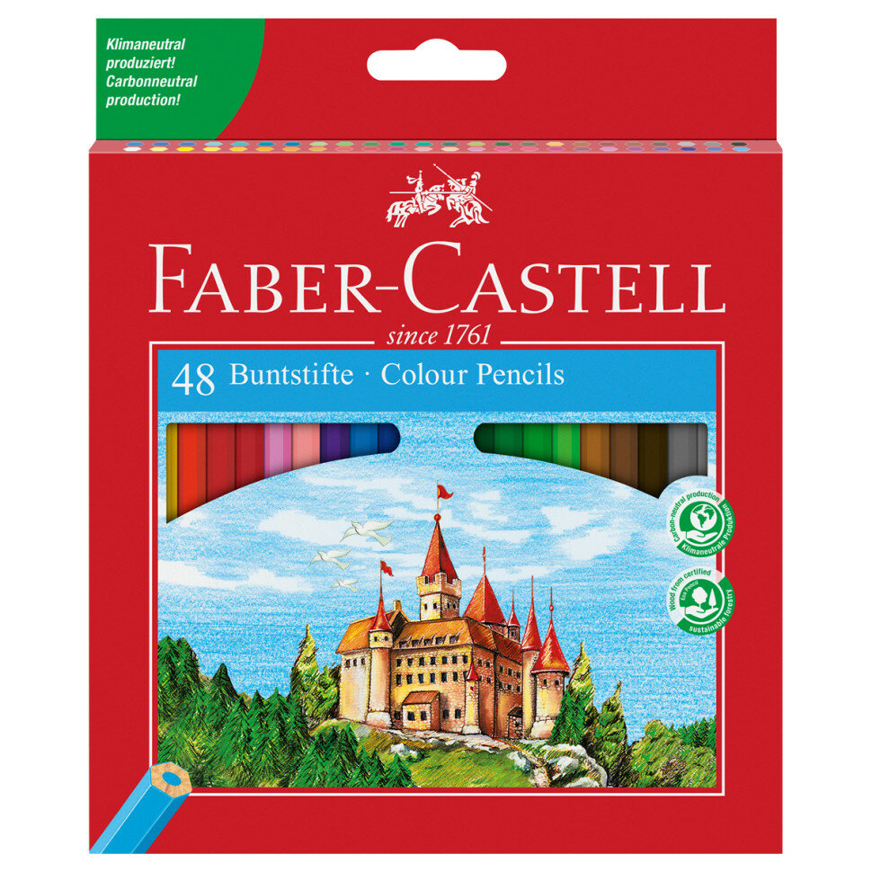 Карандаши цветные Faber-Castell "Замок", 48цв, шестигр, заточ, картон, европодвес, 286244