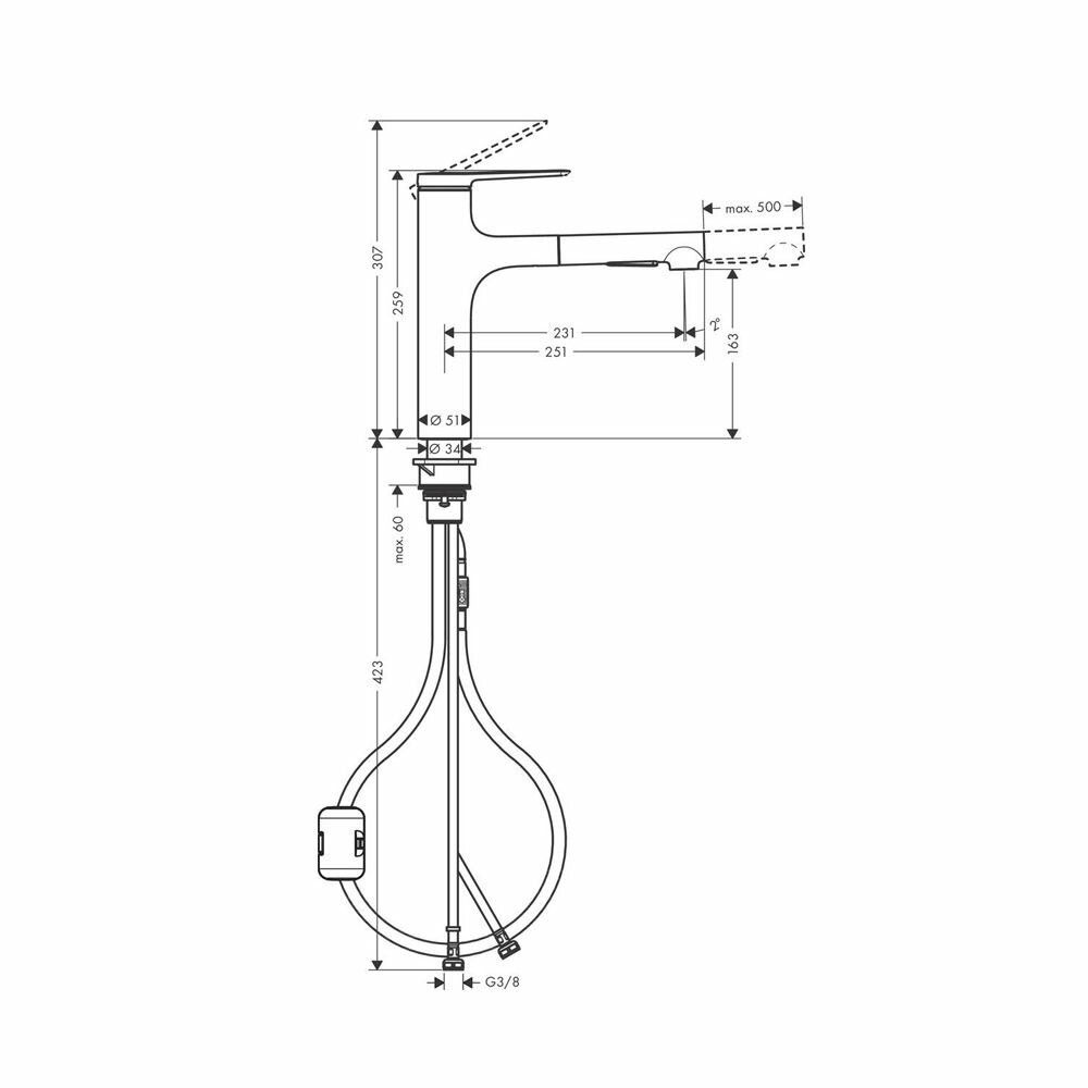 Смеситель для кухонной мойки hansgrohe Zesis M33 160, с вытяжным душем 2jet 74801800, под сталь - фото №16