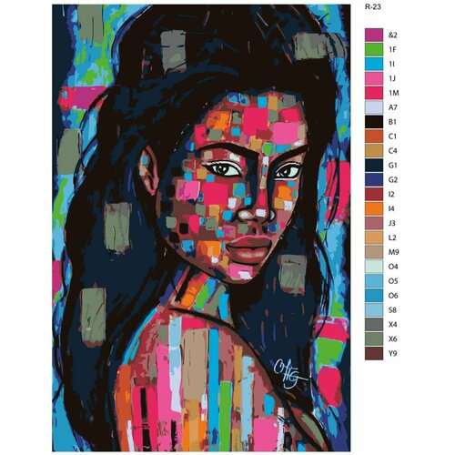 Картина по номерам R-23 Неон. Портрет черновосоловой девушки 40x60 см