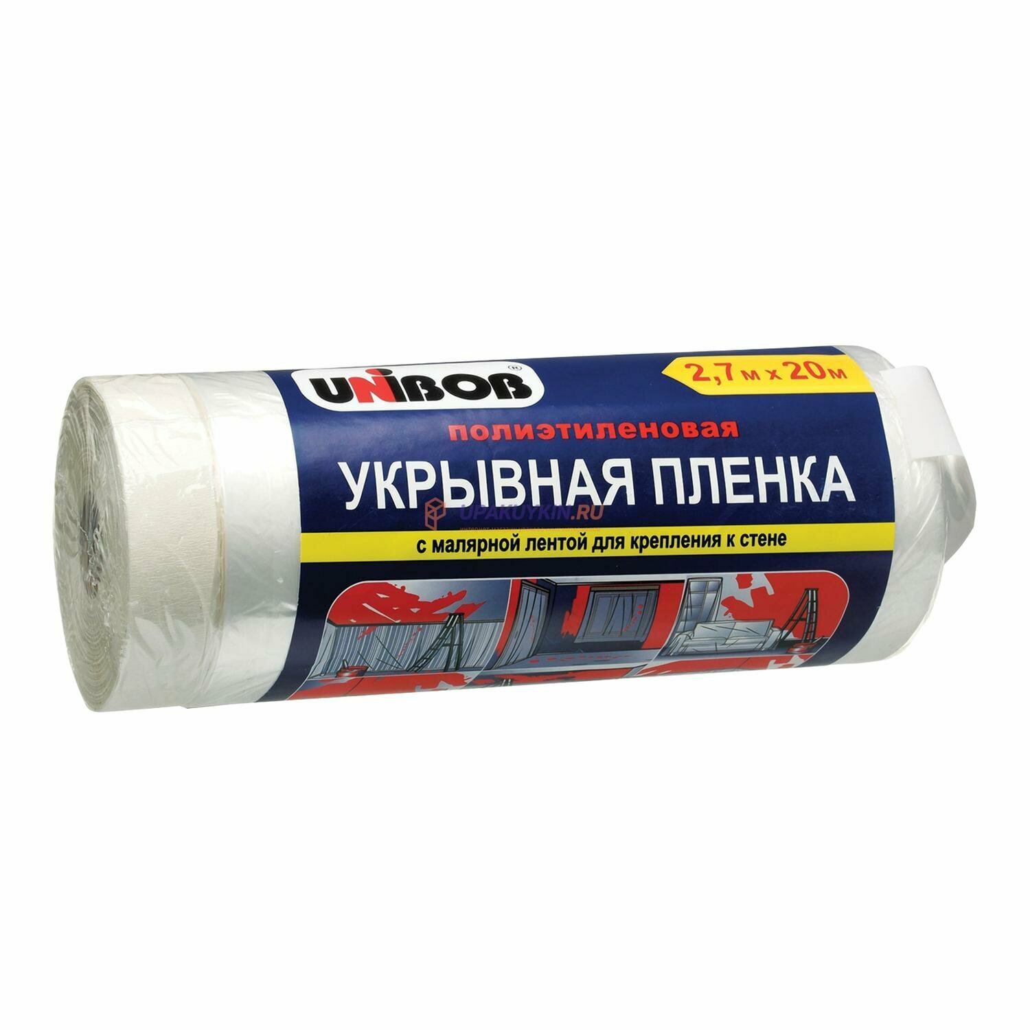 Пленка защитная Unibob, с малярной лентой, в диспенсере, 2,7 x 20 м