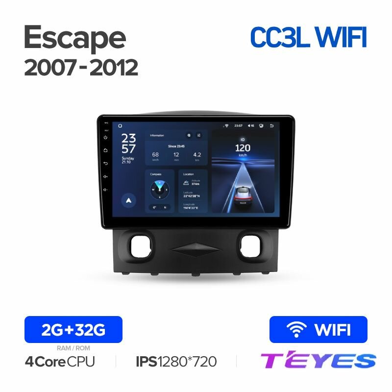Магнитола Ford Escape 2007-2012 Teyes CC3L Wi-Fi 2/32GB, штатная магнитола, 4-ёх ядерный процессор, IPS экран, Wi-Fi, 2 DIN