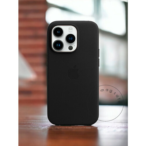Кожаный чехол MagSafe для iPhone 15 Pro / Leather Case with MagSafe на Айфон 15 Pro / Анимация NFC / Черный / Black