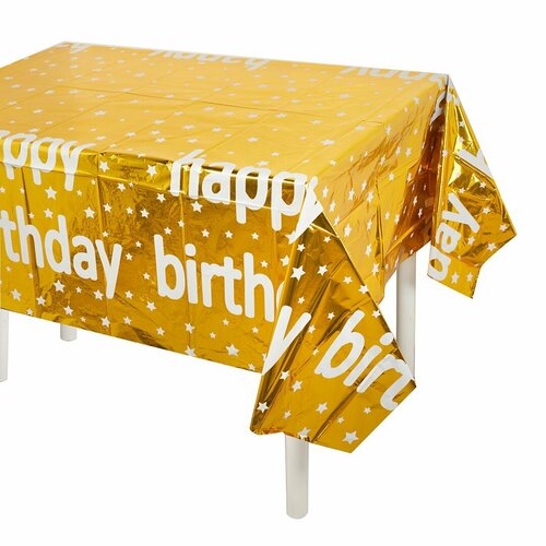 Скатерть одноразовая праздничная Happy Birthday звезды Золотая Металлик 137183 см 1 шт 285₽