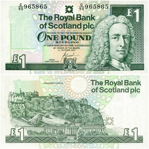 Банкнота Шотландия 1 фунт 2001 год UNC шотландия 1 фунт 1988 сэр вальтер скотт unc r