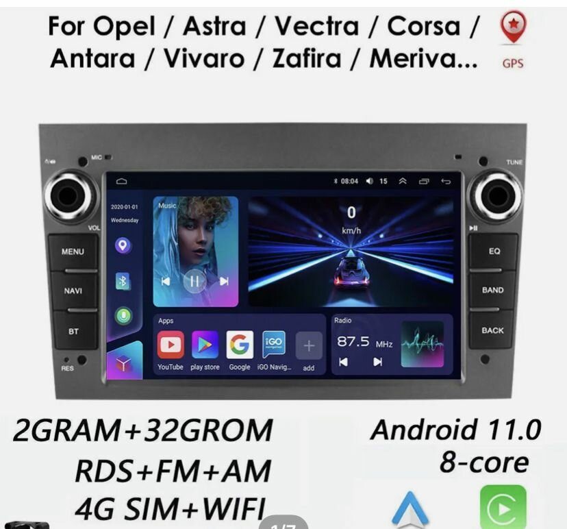 Магнитола для Opel Astra H/Corsa D/Zafira B/Antara 2/32GB 4G IPS CarPlay