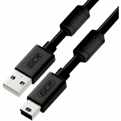 GCR Кабель 1.5m USB 2.0, AM/mini 5P, черный, ферритовые кольца, 28/28 AWG, экран, армированный, морозостойкий, GCR-51177 Greenconnect GCR-51177 gcr кабель 0 3m usb am bm черный 28 28 awg экран армированный морозостойкий