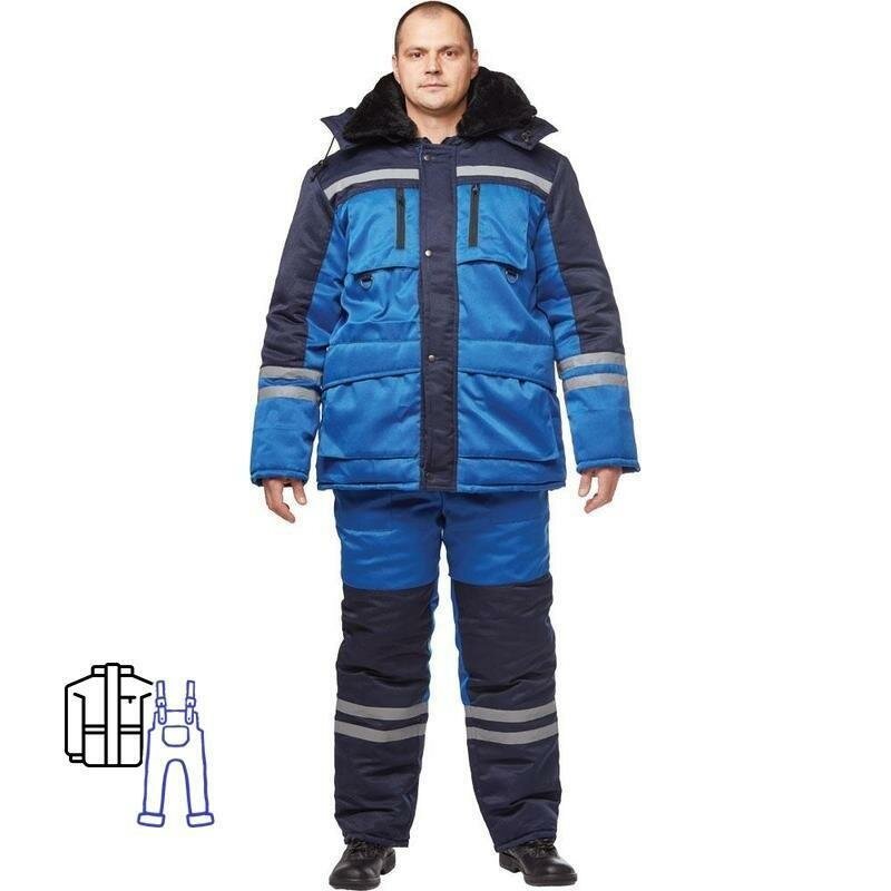 Костюм рабочий зимний мужской з03-КПК с СОП васильковый/синий размер 56-58 рост 194-200