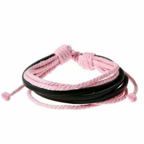 Браслет CosplaYcitY Браслет с веревками, кожа, размер 15 см, размер one size, черный, розовый браслет из кожаных шнуров и стали