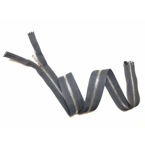 Молния металлическая разъёмная тёмно серая основаматовый никель-звено бегунок с логотипом на язычке Max Mara CR Т4 - 65см 1зам 1шт 400₽