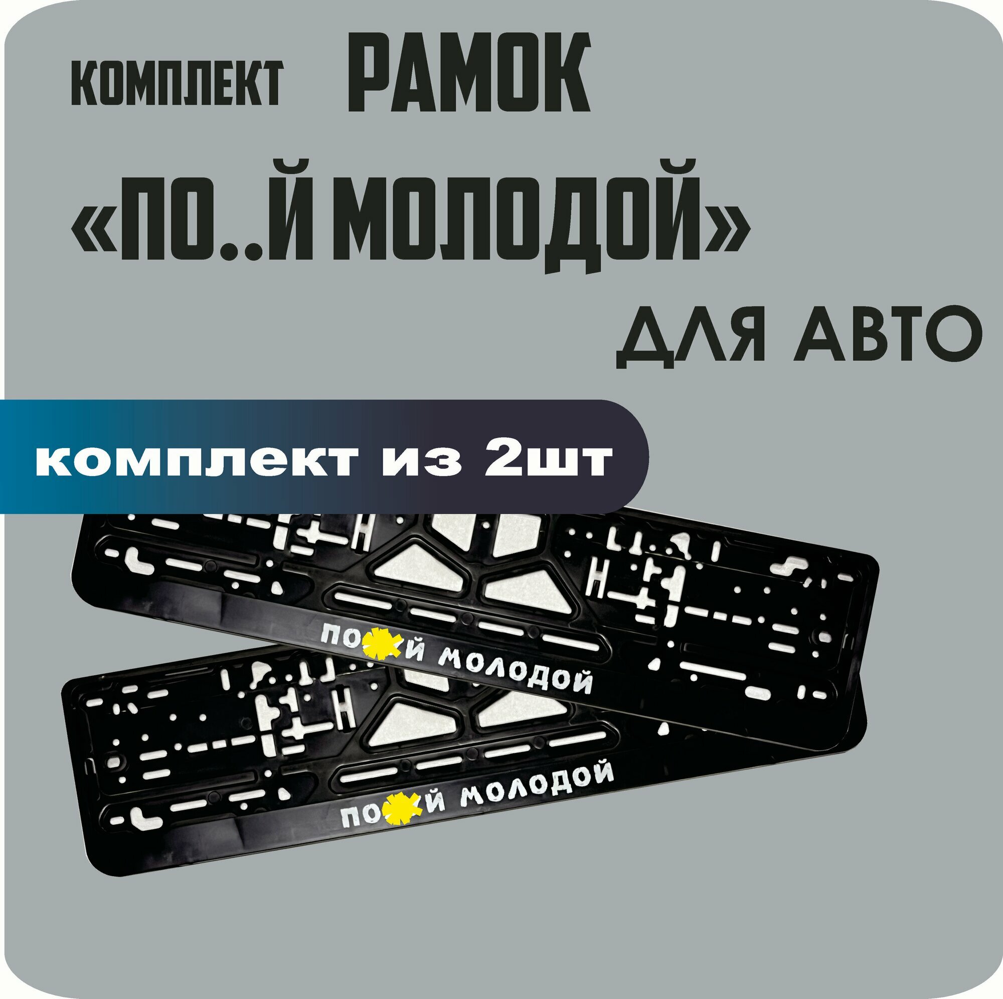 Рамки автомобильные, для автомобильных номеров, с надписью "ПО..Й молодой", 2 штуки.
