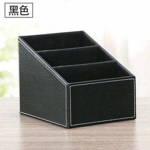 Настольный органайзер для хранения канцелярии кожаный черный