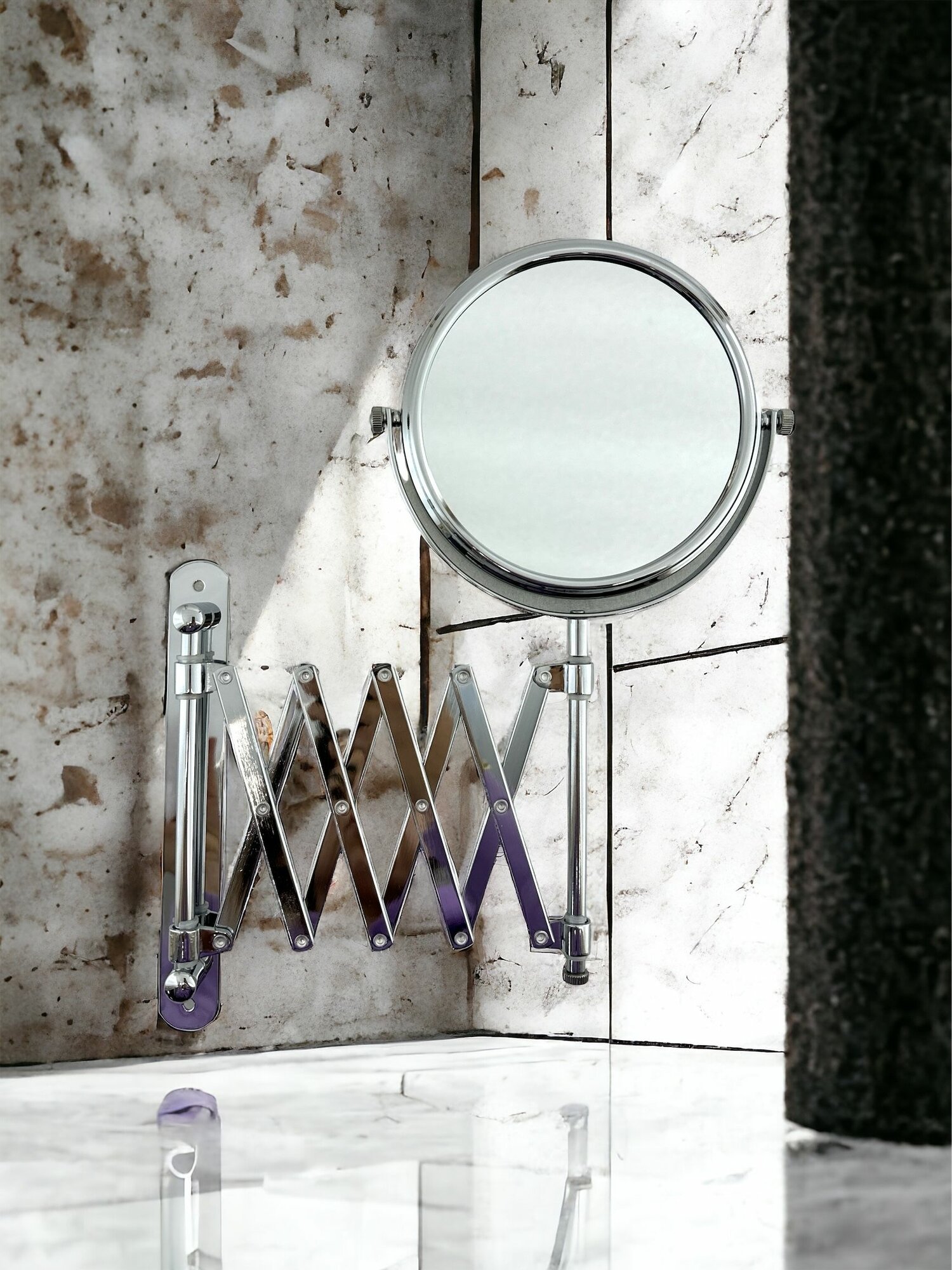 Зеркало косметическое OUTE 15х15 см двухстороннее с увеличением настенное крепление гармошка (складывается).