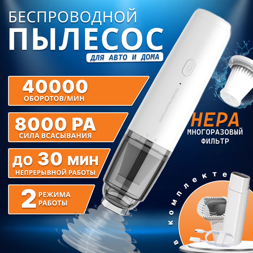 Беспроводной пылесос мини ручной для дома и автомобиля Портативный аккумуляторный электрический для компьютера пк Цвет - белый 1111₽
