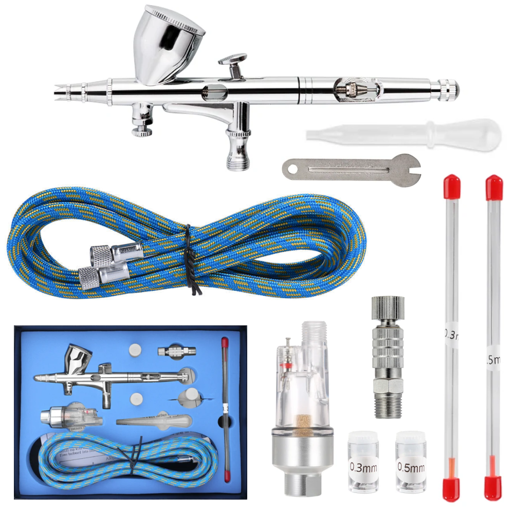 Аэрограф NEZZ, цвет хром, для художественных работ, маникюра, боди-арта, кондитерского дела