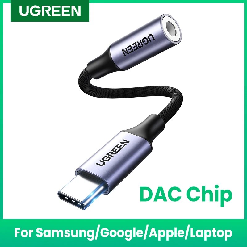 UGREEN USB Type-C к 3,5 мм аудио кабель, Angle Grey Connector, 10-12cm — фото 1