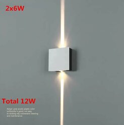 Современный минималистский Креативный светодиодный квадратный настенный светильник Настенный светильник для стирки бара KTV фоновое украшение стены луч лампа, Тёплый белый (2700-3500 K), 2x6W, Белый