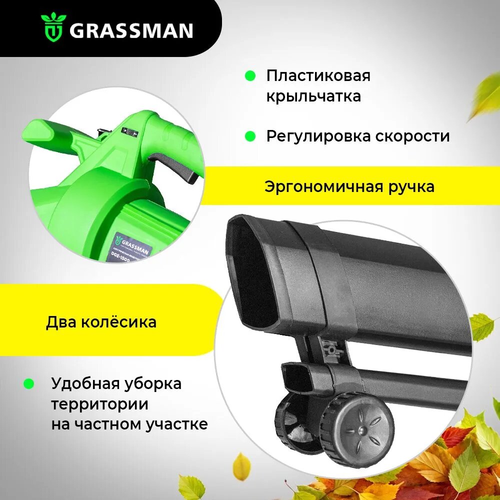 Воздуходувки Электрические Электрическая воздуходувка садовая GRASSMAN DGE-1500 (1500 Вт,270 км/час)
