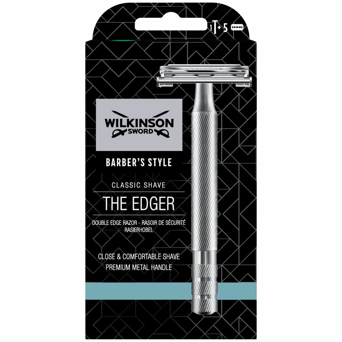 Wilkinson Sword Бритва PREMIUM Barber Style (1 станок, 5 лезвий), классическая Т-образная, механизм бабочка, металлич. ручка