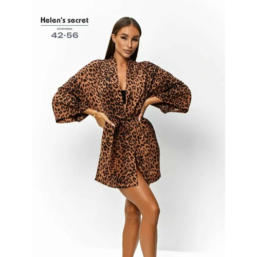 фото Халат-кимоно helen's secret кимоно, размер 42-44, коричневый леопард