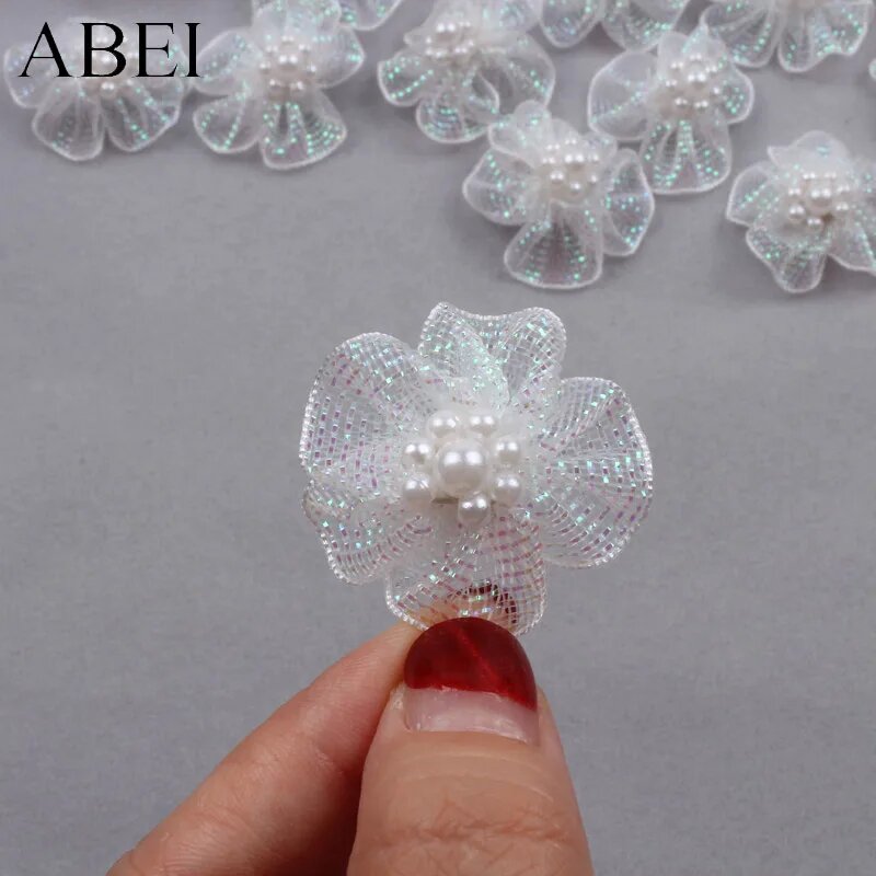 Сетчатые бусины цветы ABEI 3 см 30 шт Белый, White