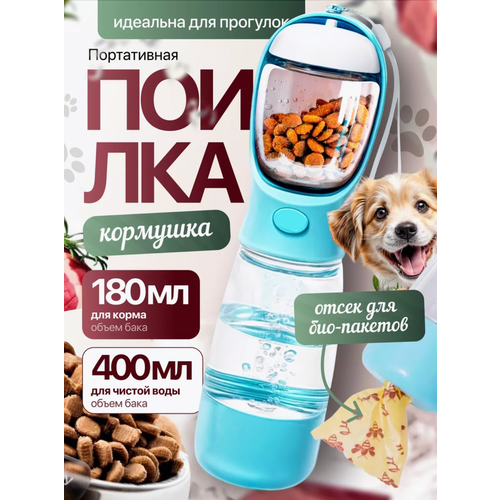 Поилка-кормушка Ancloth голубая дорожная 3 в 1 пластик 3 секции 400мл 180г 1251₽