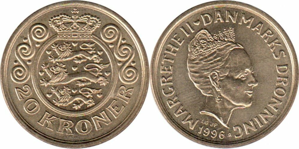 Дания 20 крон  1994 1999 Королева Маргрете II XF