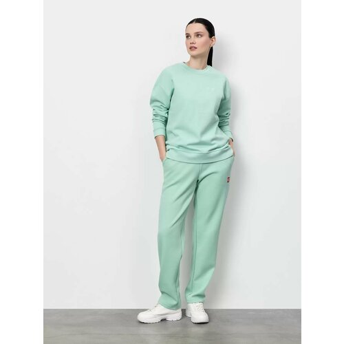 фото Брюки спортивные just clothes зеленый. декор термологотип. карманы спереди 2 б/заст, сзади нет. пояс резинка+утяг шнурок. д 104см., размер xs, мятный