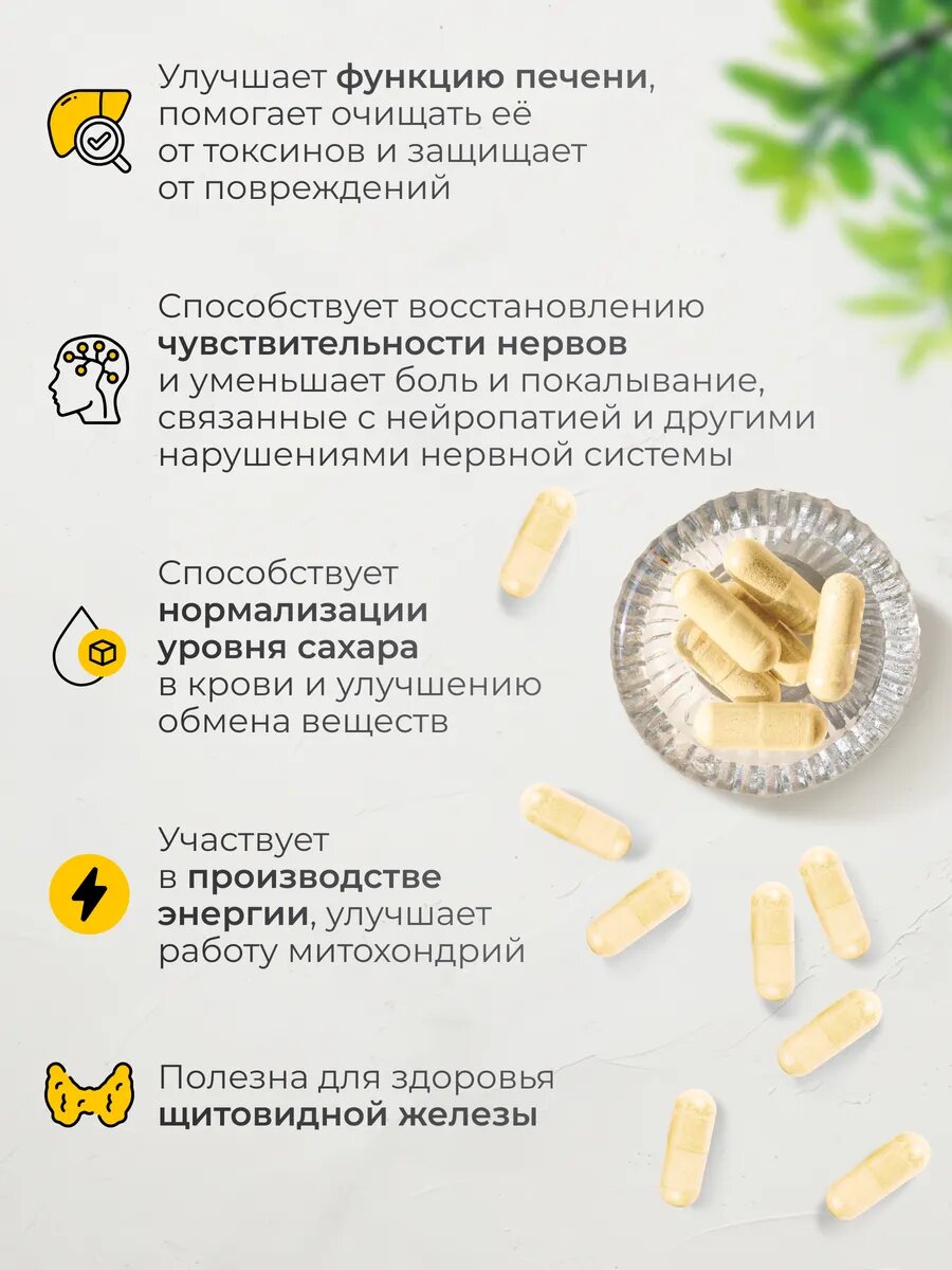 Изображение Альфа Липоевая Кислота 100 мг, Alpha lipoic acid 100 mg, 90 капсул