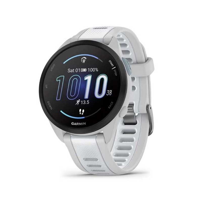 Умные часы Garmin Forerunner 165 AMOLED черные с белым ремешком