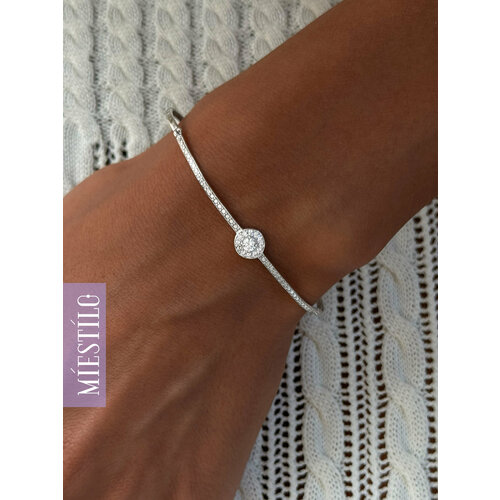 Жесткий браслет MIESTILO серебро 925 проба родирование фианит длина 18 см серебристый 4562₽
