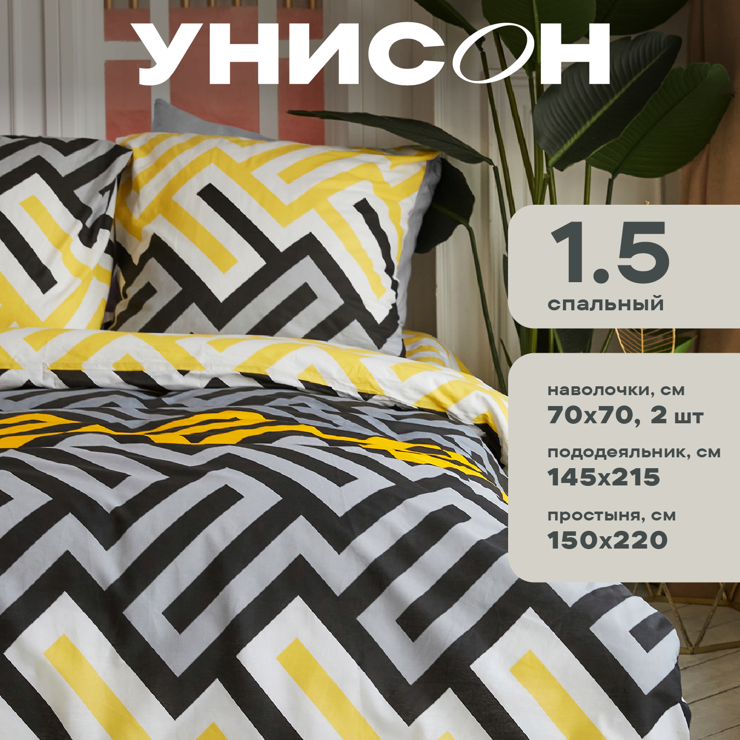 Постельное белье 1.5 спальное Унисон, Бязь, нав. 70х70, Geometry
