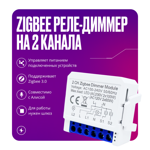 Умное реле - диммер Zigbee 30 контреллер на 2 канала работает С нулем умный дом 2112₽