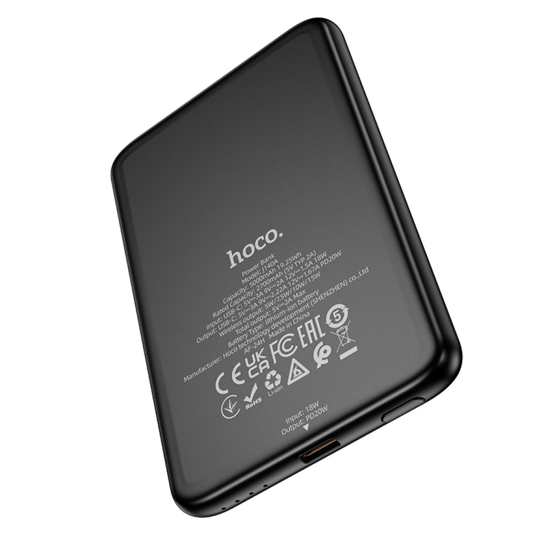 Универсальный Доп. Аккумулятор 5000mAh, J140A, HOCO, выход: 1 PD 20W, беспроводная зарядка (MagSafe), белый — фото 1