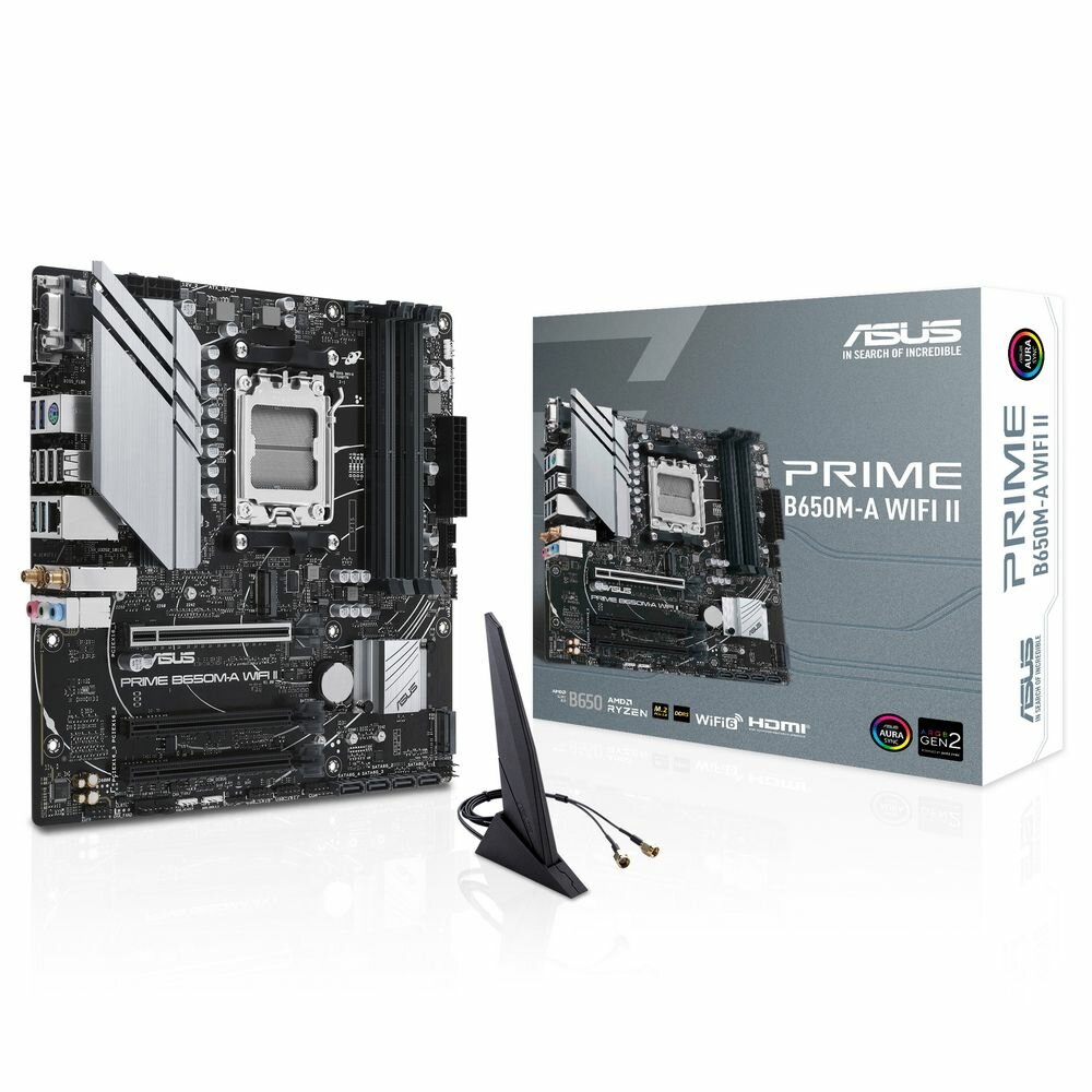 Материнская плата ASUS PRIME B650M-A WIFI II AM5 mATX 4xDDR5 3xPCIEx16 2xM.2 DP HDMI VGA 2.5GLAN Wi-.