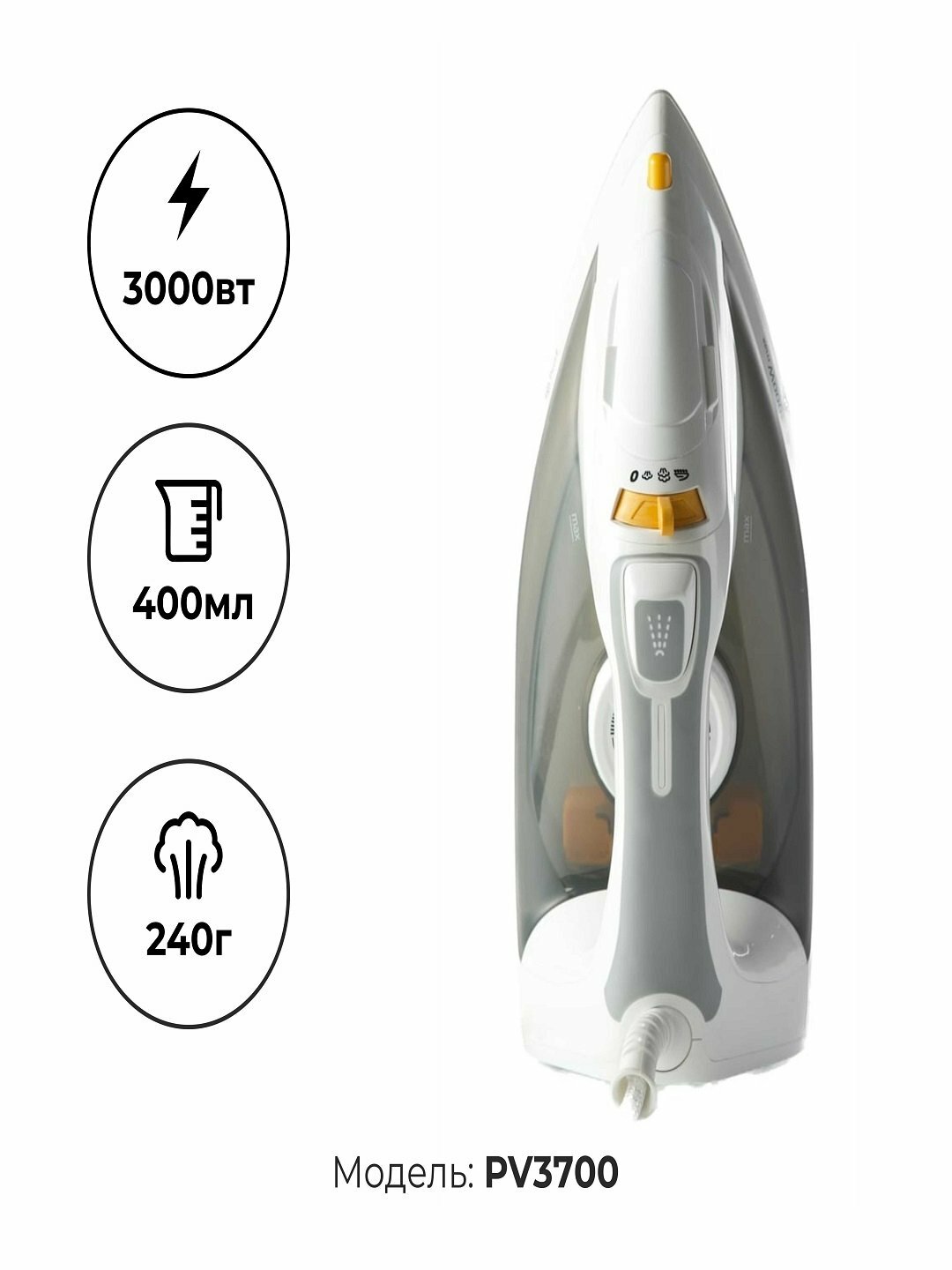 Утюг VITORIA UFESA PV3700, 45г/мин, автоматическая регулировка, керамика, белый — фото 1