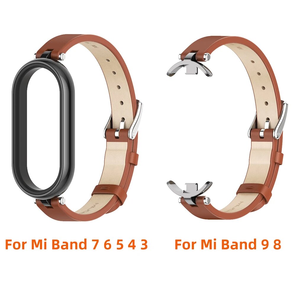 Кожаный ремешок для Mi Band 9 10 8 7 6 5 4 3