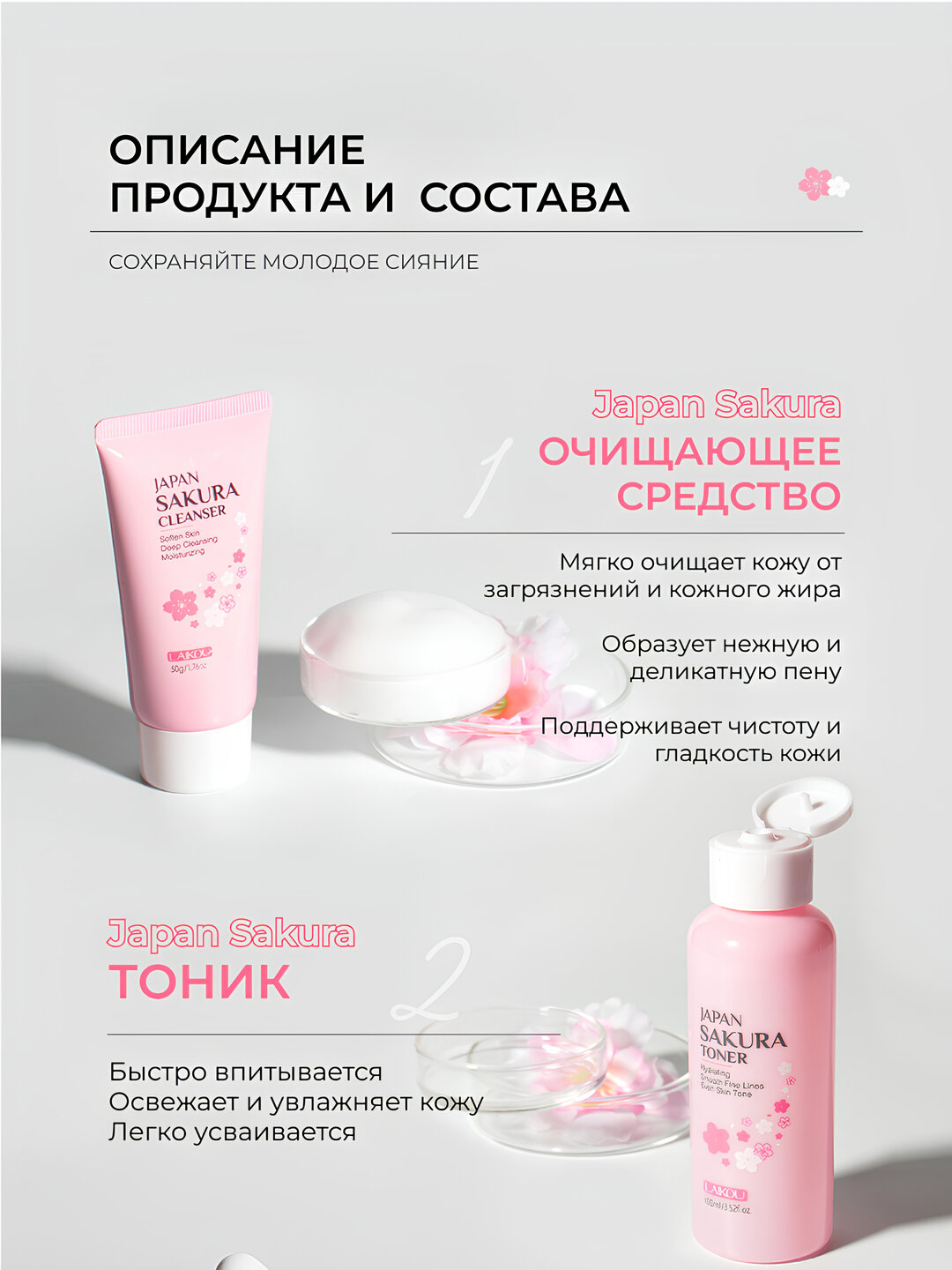 Набор для ухода за кожей Japan Sakura 6в1 – сияние и молодость вашей кожи — фото 1