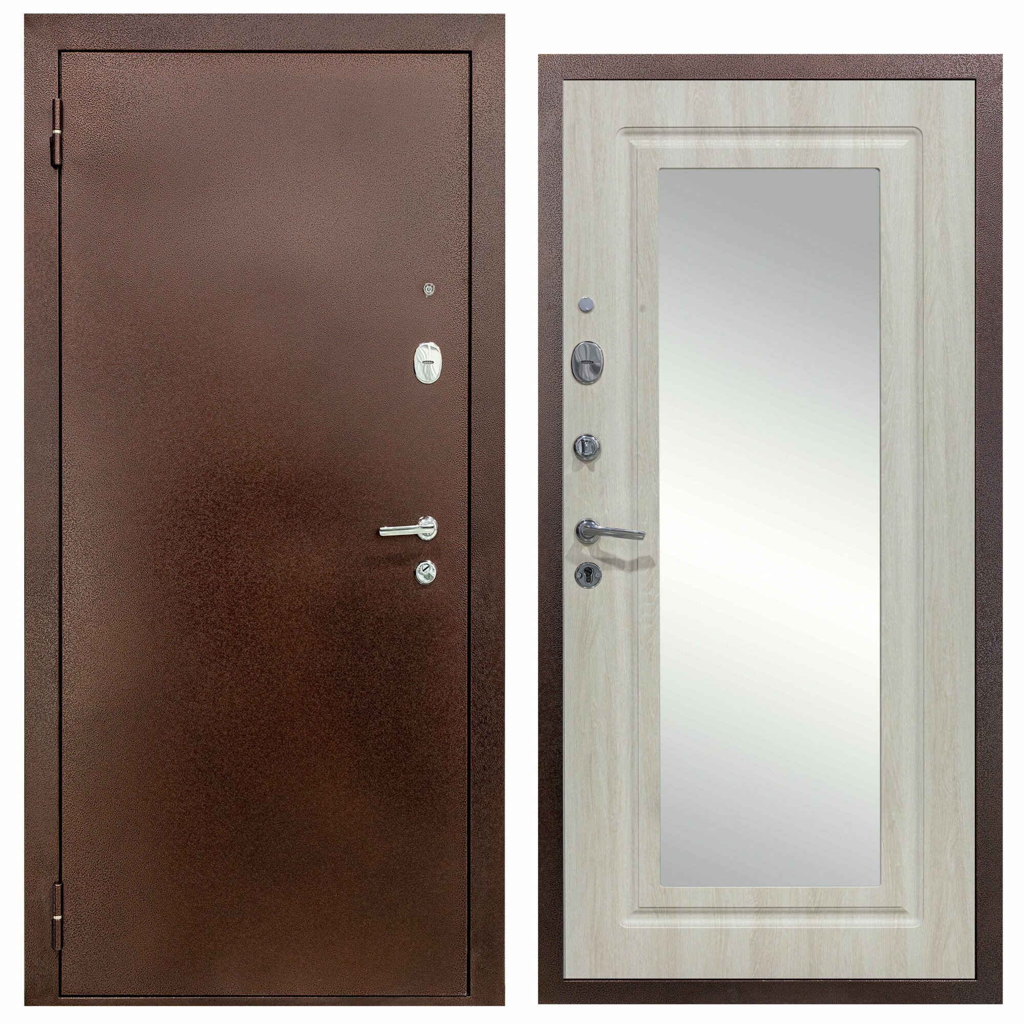 Дверь входная металлическая DIVA 510 Зеркало 2050х960 Левая Антик медь - Д6 Дуб филадельфия УТ-00082437