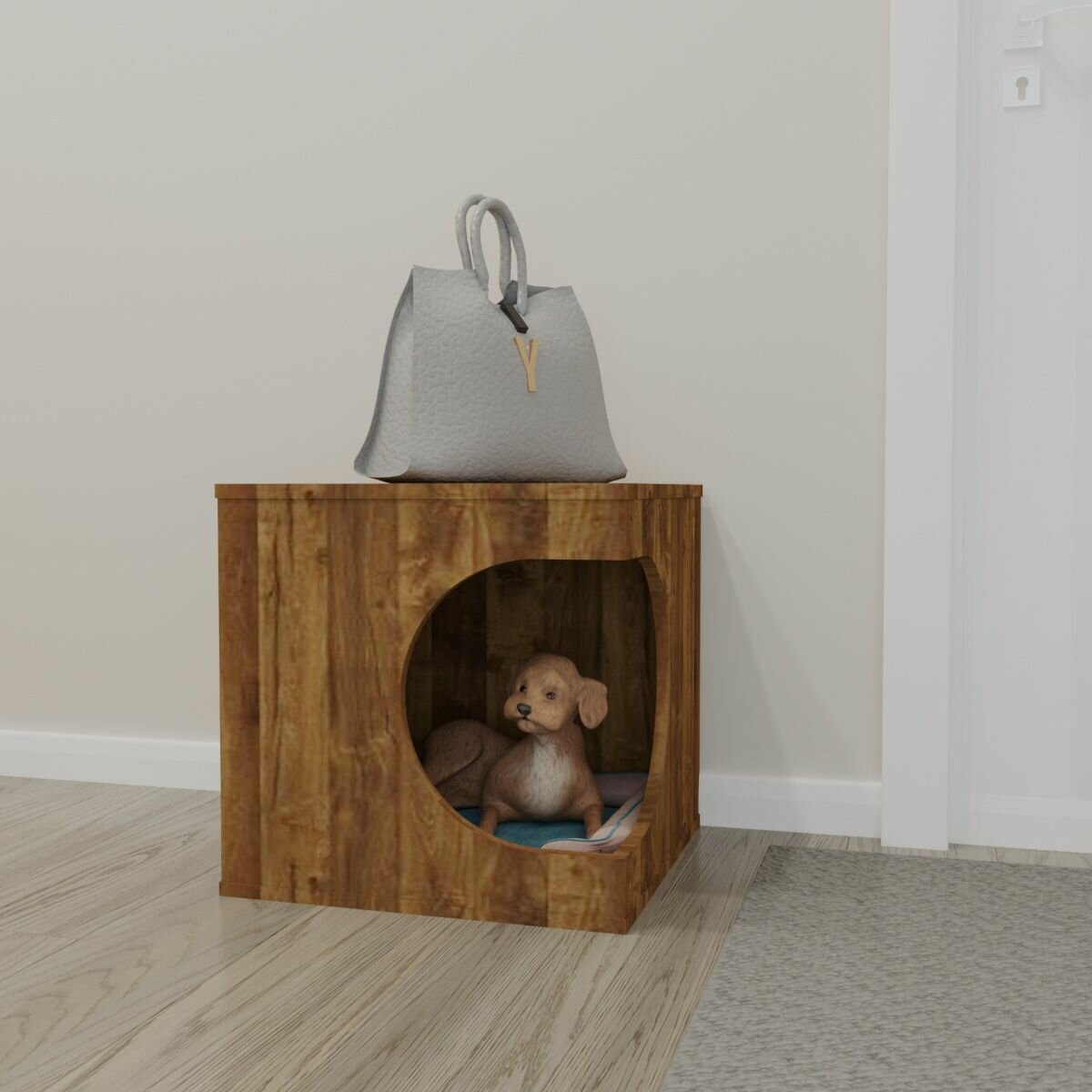 Изображение Домик для собак и кошек Будка домашняя для животных, деревянная конура лежанка, 45х30 см