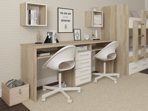 Изображение товара Письменный стол двойной Есэндвич Лаворо, 180x60х75 см (Дуб сонома/Белый)